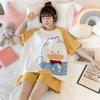 Women's Pajamas Set Summer Cute Cartoon Print Leisure Young Girls Sleepwear Short Sleeve Tops and Shorts Pijamas Women Homewear