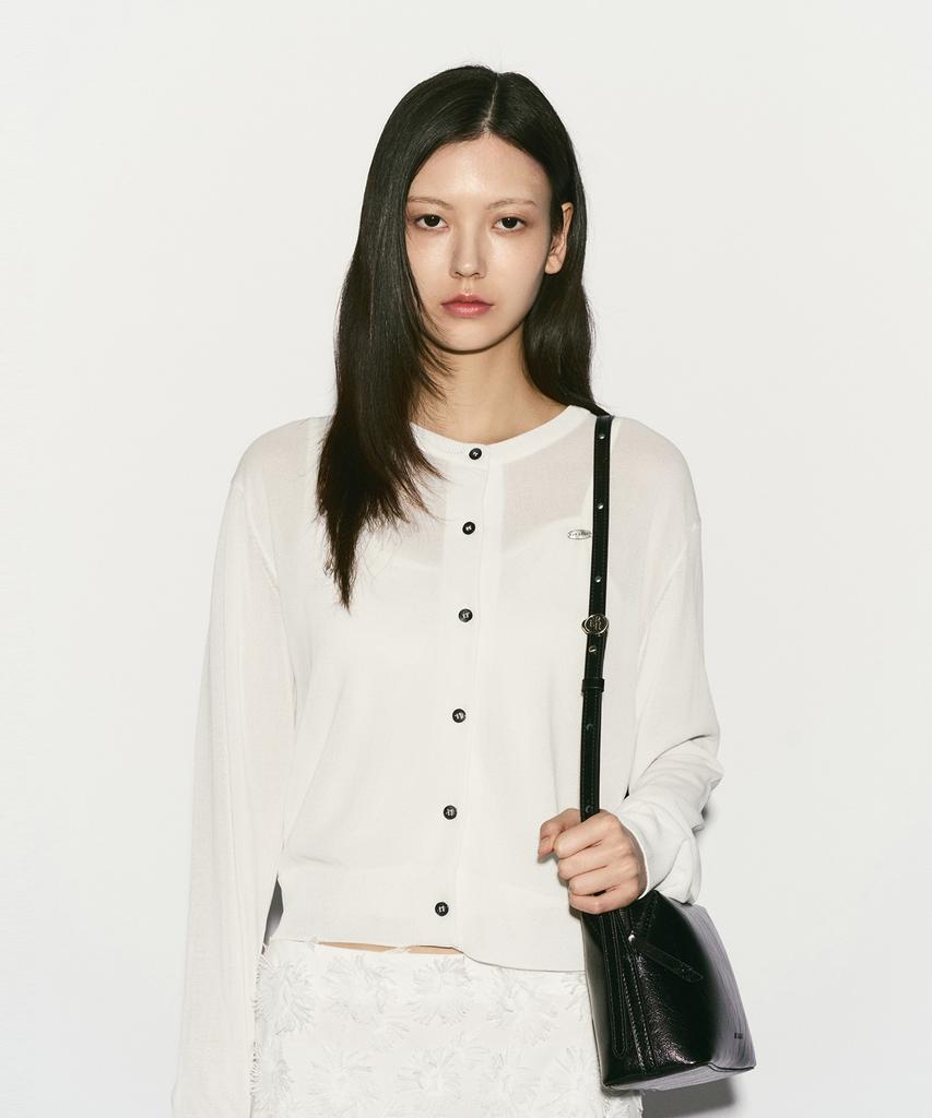 RE RHEE Logo Plaque Cardigan White