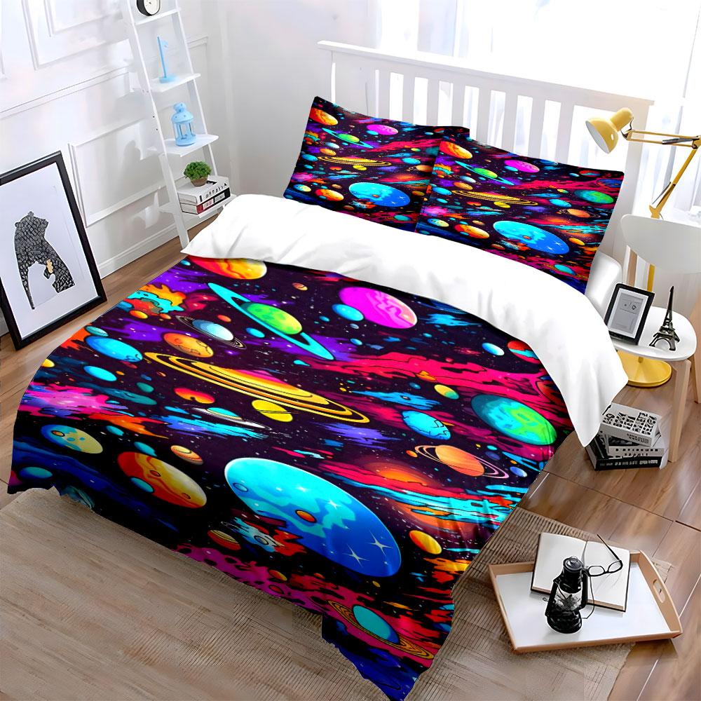 Colorful planets and stars. Bedding sets Duvet cover sets Duvet covers Pillowcases(1* Duvet Cover 2* Pillowcases without duvet insert)