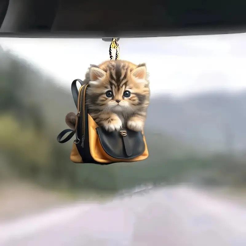Car Rearview Mirror 3d Cat Hanging Pendant Animal Shape Ornaments Backpack Accessories Cretive Adorns Decorative Decor for Car