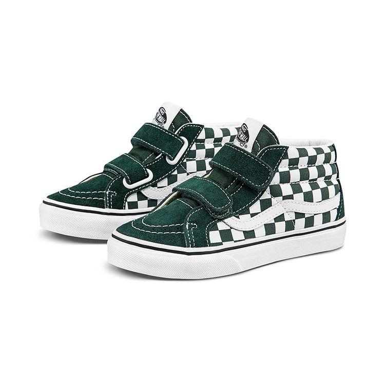 Vans Sk8 Reissue Casual Checkerboard Mid-Top Kids Skate Shoes Green White Kids Sneaker VN00018T8CA