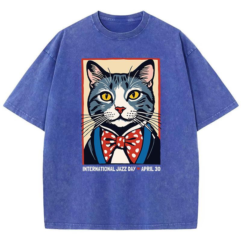 Хлопковые женские выстиранные футболки Международный день джаза 30 апреля Футболки с принтом Поношенные с круглым вырезом Свободные топы Одежда