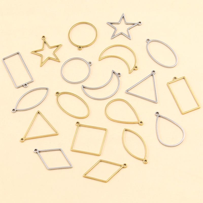 Stainless Steel Geometric Charm Molds: 10 Models & 2 Colors - Pentagram, Rhombus, Circle, Water Drop, Moon Pendants