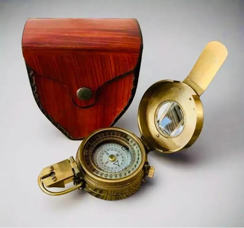 Marine Pocket Compass Gift Vintage Nautical Solid Brass WWII Military Compass Collectible