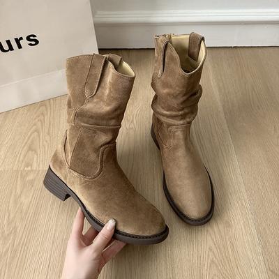 Maillard женские ботинки Мартин 2025 лето и осень новые супер огонь толстая подошва средняя голень вестерн ковбойские короткие ботинки на каблуке рыцарские ботинки