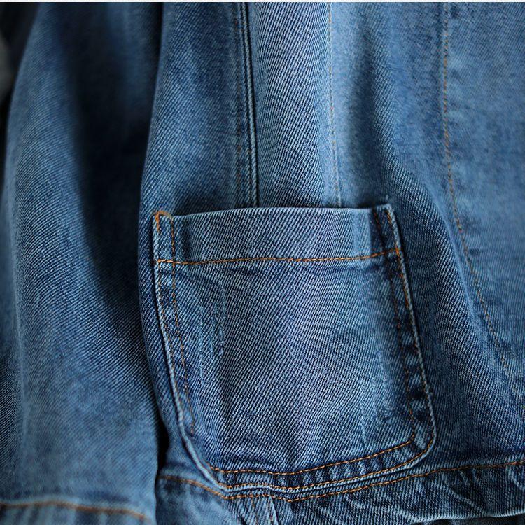 Женская куртка-блейзер из денима больших размеров на весну и осень с длинным рукавом