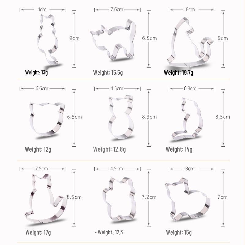 Набор формочек для печенья в виде кошек из нержавеющей стали, 9 штук, сделай сам, тисненые формы для выпечки.