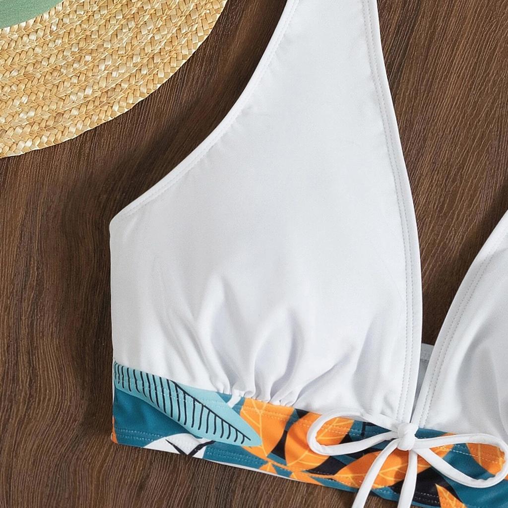 Модный женский боксер с высокой талией на шнуровке и принтом, однотонный лоскутный купальник, бикини