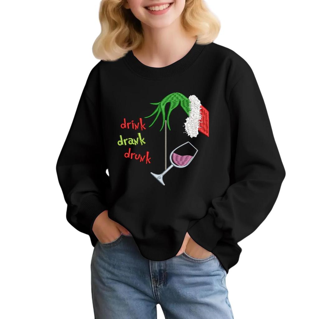 Kids' Fashion Loose-Fit Casual Long-Sleeve Christmas Print Oversized Crewneck Sweatshirt