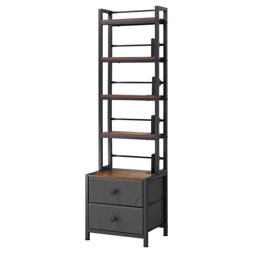 Media Storage Cabinet, 4-Shelf DVD Shelf Organizer with Drawers, 40 x 30 x 143.5 cm Multimedia Storage Organizer for CDs, DVDs, Books and Games, CD