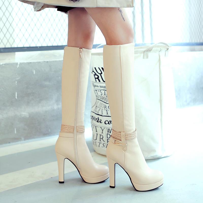 Женские ботильоны на высоком каблуке осень и зима новые водонепроницаемые на платформе на толстом каблуке больших размеров универсальные ботильоны средней высоты