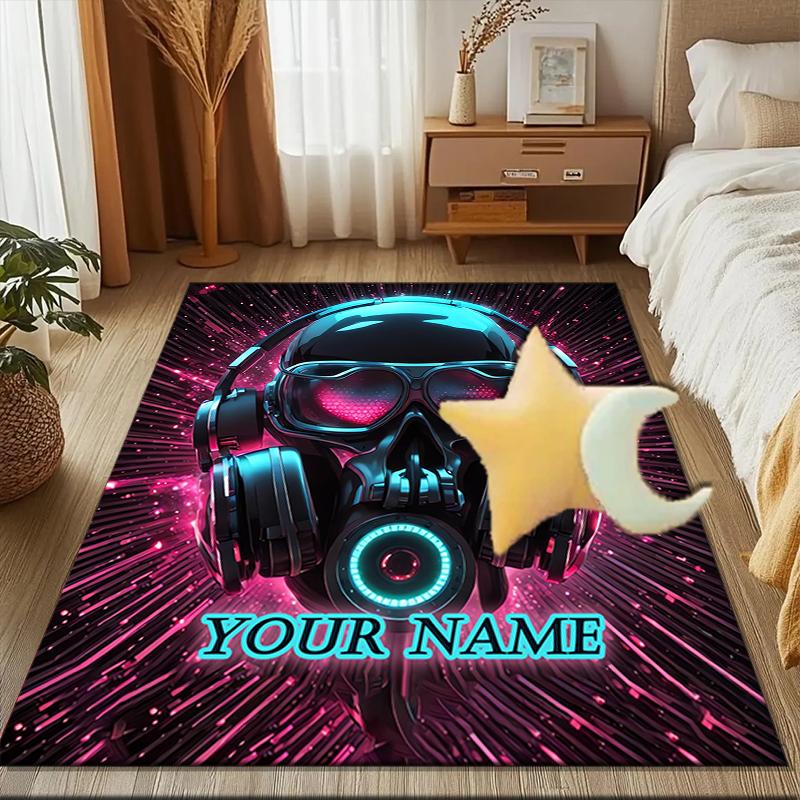 1PC Custom Name Cyberpunk Headphones Artwork Theme Floor Mat Ideal for Living Room, Game Rooms, Office, Bedroom Floor Mat Playful Design