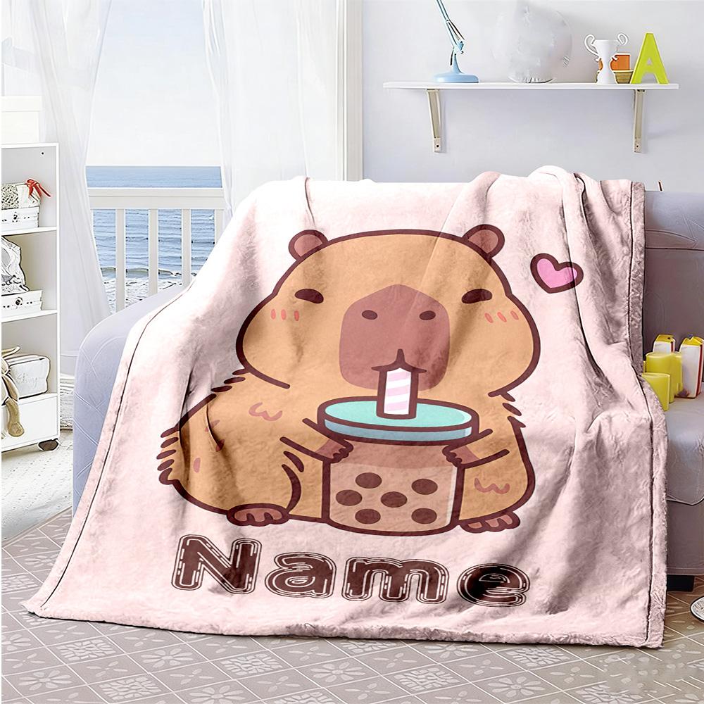 Capybara Loves Personalized Name Blanket Multi-purpose Personalized Blanket Comfortable Suitable for Home Decor Picnics Sofa Living Room