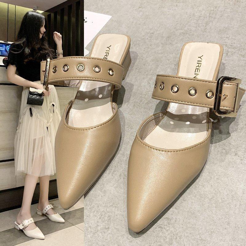 Fashion Women Slippers Casual Low Heels Shoes 2025 Spring Summer Leather Pointed Shoes Women New Soft Designer Slippers