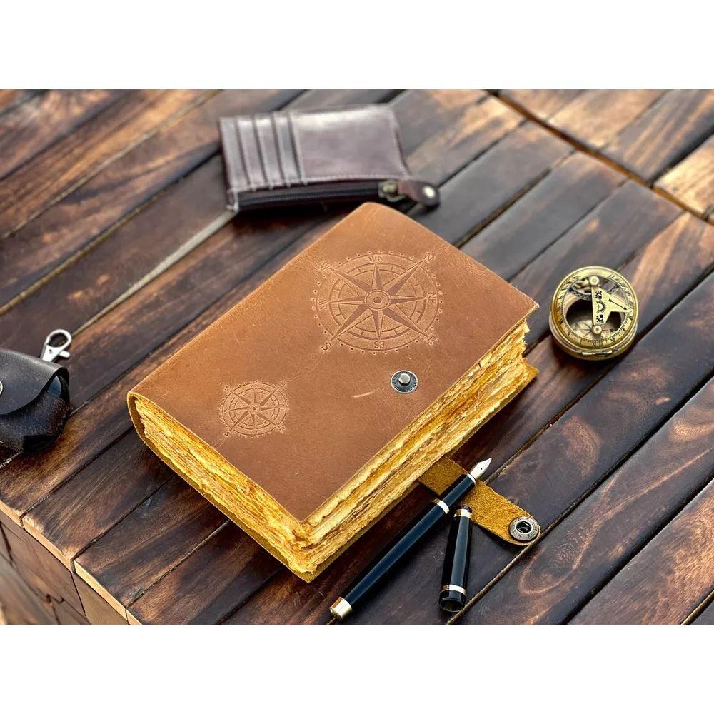 Compass Vintage Leather Journal Book Of Shadows Blank Spell Notebook