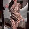 Seductive Cutout Fishnet Crotchless Bodystocking - Black See-through Lingerie