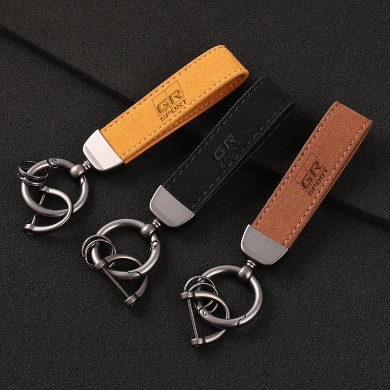 Suede Leather Car Keychain Key Rings Custom Gift 3D imprinting For Toyota GR GAZOO RACING Toyota Yaris Hilux Corolla Prius Car