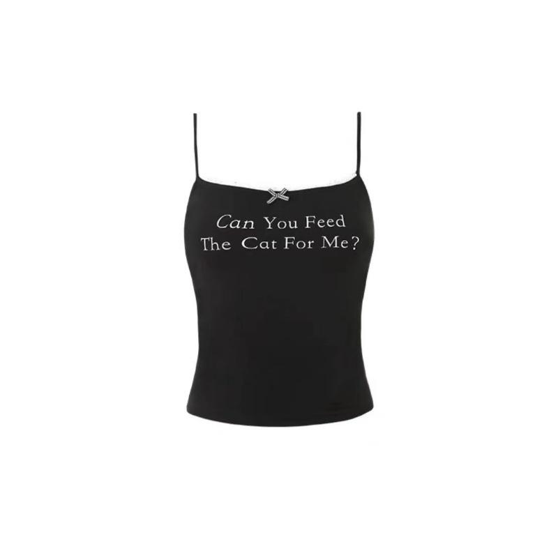 Кружевной жилет-майка в американском стиле с принтом букв - Облегающий, универсальный топ.