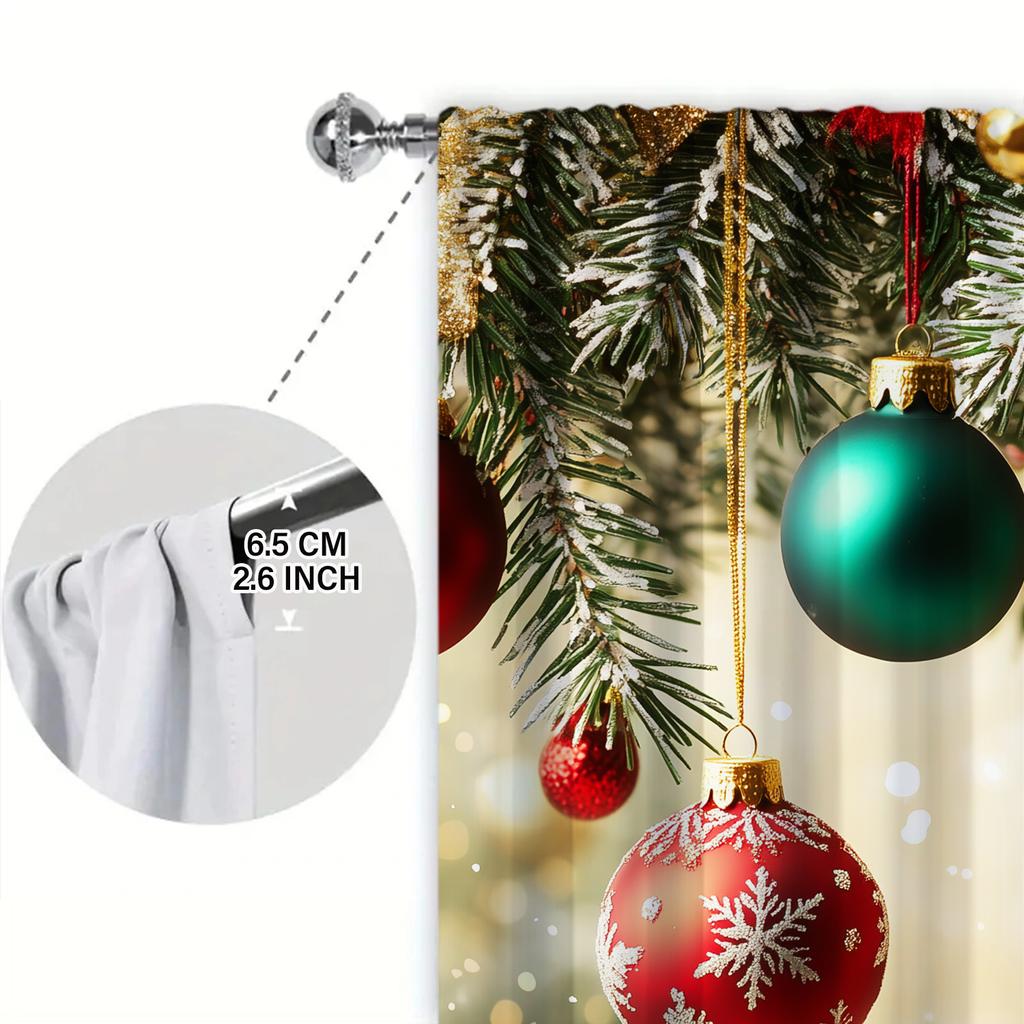 2pcs Beautiful Christmas Lights Printed Curtain for Home Decor - Rod Pocket Window Treatment for Bedroom, Office, Kitchen