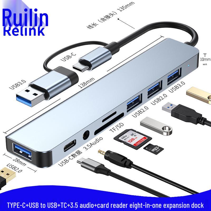 USB 3.0 Двухголовочный 8-в-1 Type-C Картридер и Док-станция для Ноутбуков