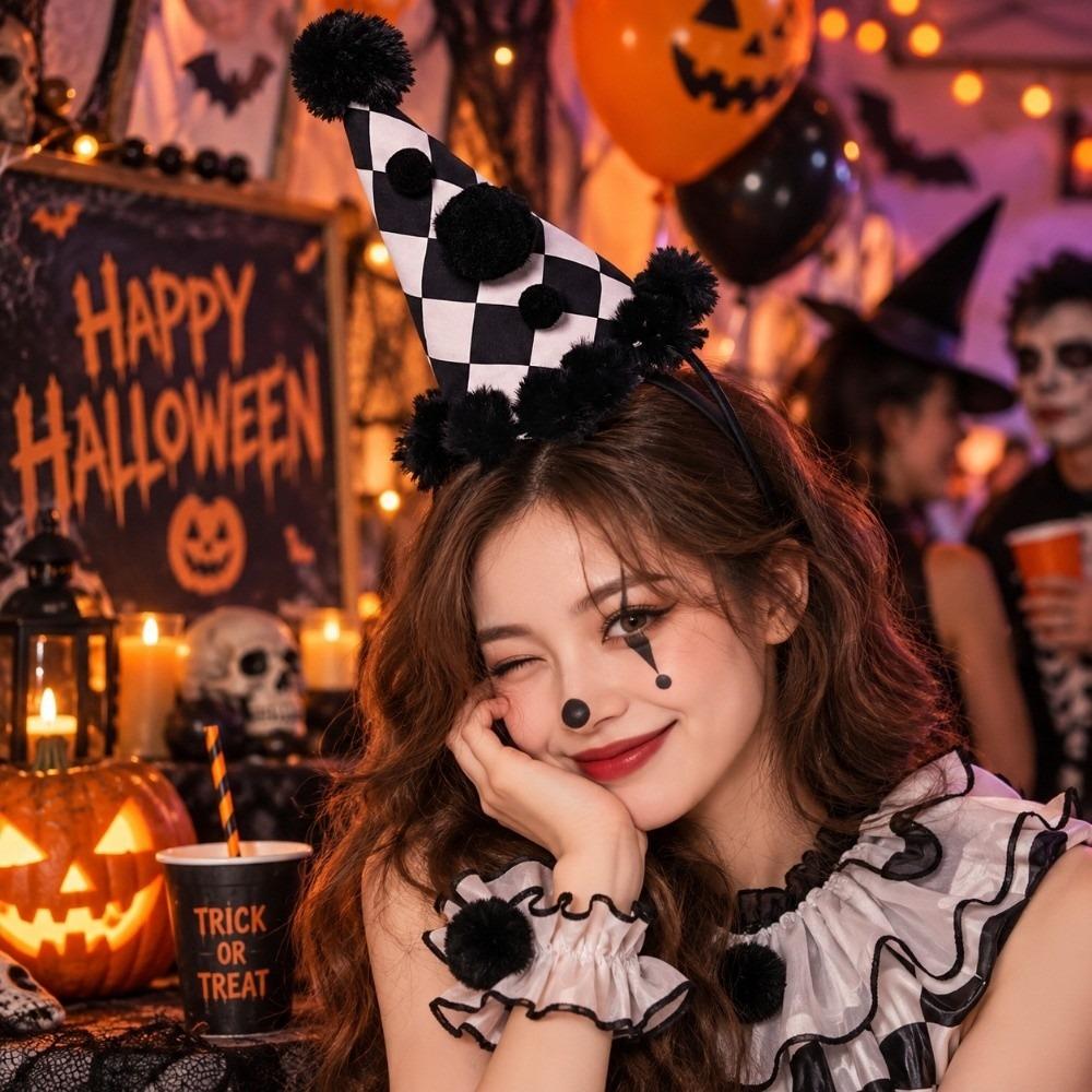 Dot Grid Halloween Joker Headband Ruffle Funny Headwear Cosplay Prop Clown Headwear Halloween