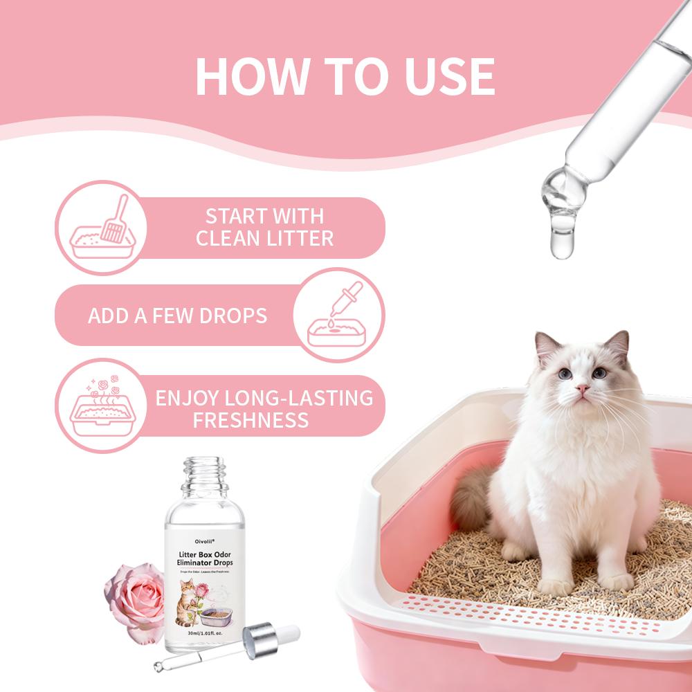 Oivolii Rose Fragrance Pet Litter Odor Eliminator Drops Effective Odor Reduction Fresh Scent Formula
