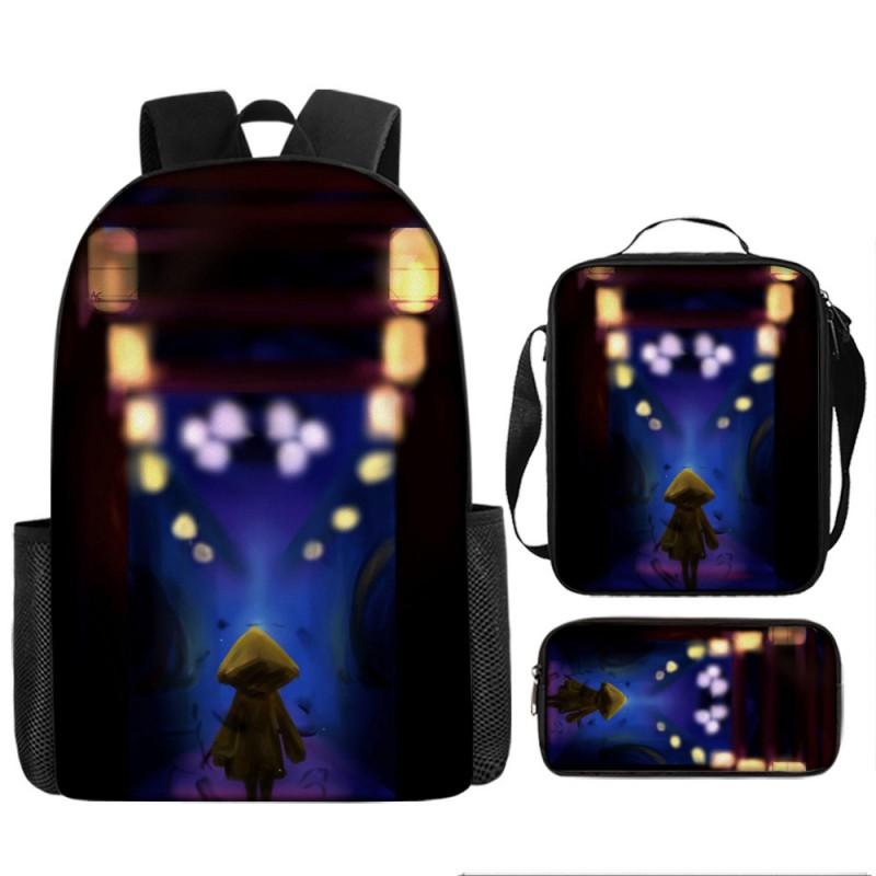 Little Nightmares Anime School Backpack Set Kids - 17 Inch Oxford Fabric Dual-Strap Bag With Crossbody Pouch Pencil Case