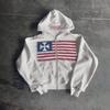 ZYLLO Американская Мода Уличная Одежда Готический Флаг Стразы Вышивка Толстовка на Молнии Y2k Сплайсинг Оверсайз Свободная Хлопковая Толстовка