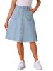 Allegra K Women's Casual Button-Down Midi Jeans Skirt, Knee-Length, Light Blue, Size S