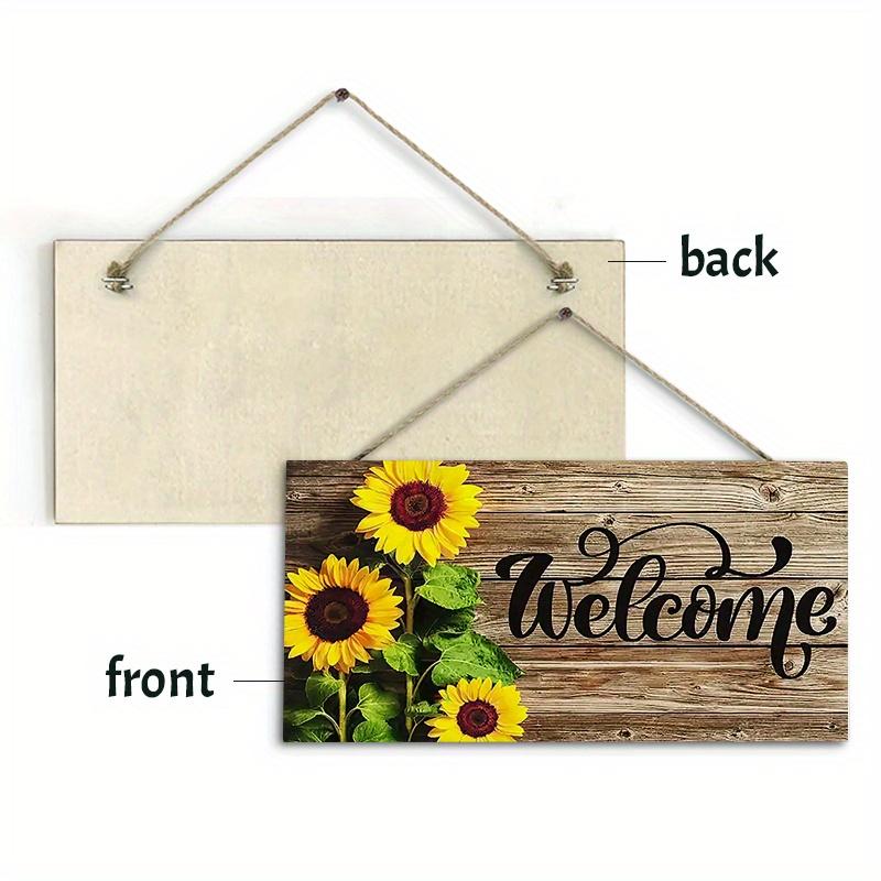 Rustic Sunflower Welcome Wall Hanging Decor Wood Art Plaques Sign Door Sign for Home Living Room Kitchen Decor