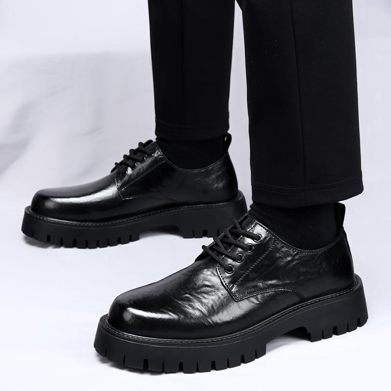 New Brand Men's Genuine Leather Thick Soled Formal Leather Shoes Spring High-quality Fashionable Lace Up Comfortable Derby Shoes