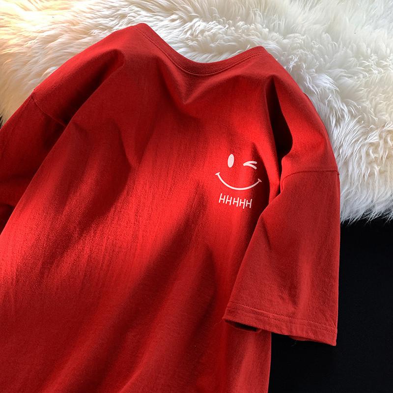 Мужская Женская Футболка с Улыбающимся Лицом, Забавная Модная Парная, с Коротким Рукавом, Американская Базовая Простая, Оверсайз, Свободная, Пуловер для Мальчиков