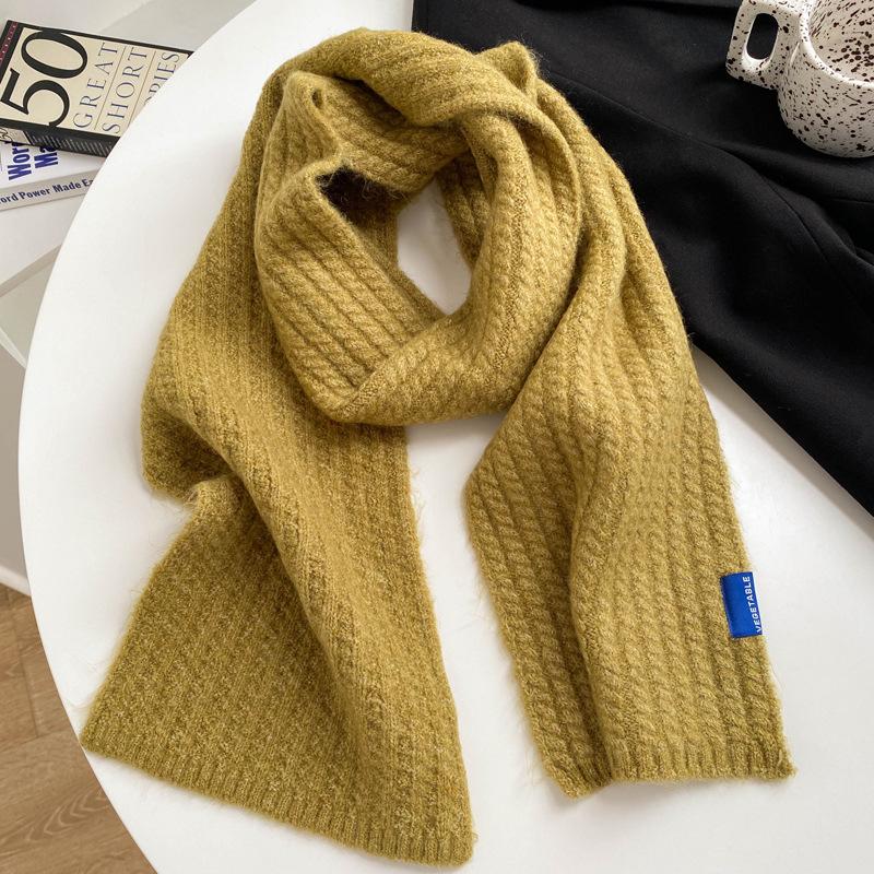 Wool Gray Scarf Girls Autumn and Winter White Knitted Wool Warm Versatile High Sense Scarf White