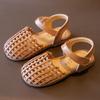 Летние сандалии с закрытым носком для девочек, тканые туфли принцессы с полыми отверстиями, обувь на мягкой подошве для малышей