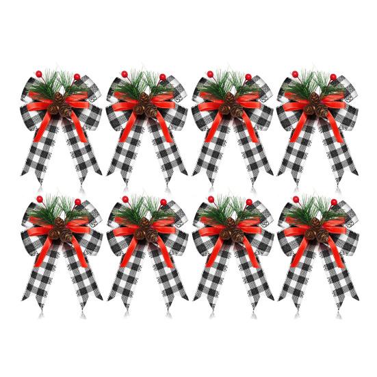 Рождественские банты с сосновыми шишками, сосновыми иголками, банты из ленты в клетку буффало, украшение для рождественской елки, венка, для упаковки подарков