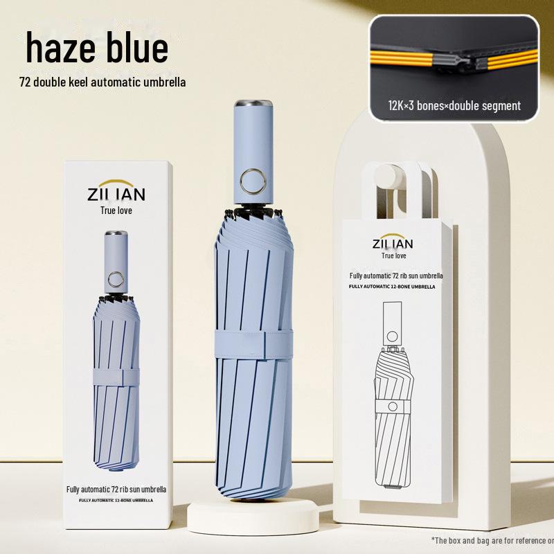 Автоматический складной зонт с двумя килями, 72 кости, женский, ветроустойчивый, солнцезащитный козырек двойного назначения, защита от УФ-излучения, подходит для использования в солнечную и дождливую погоду.