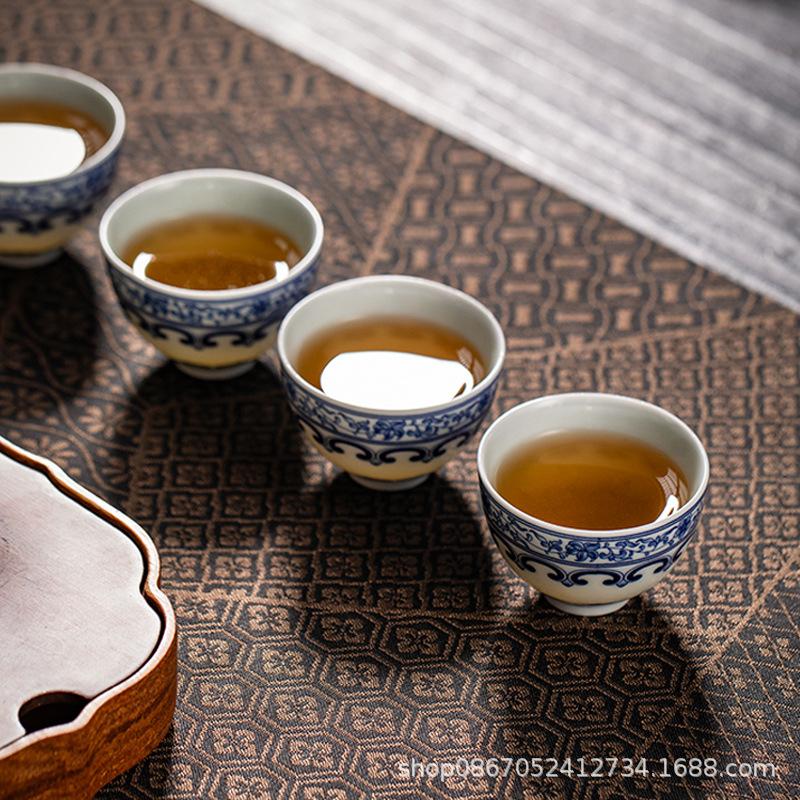 Kung Fu Tea Set Gifts Jingdezhen Blue and White Porcelain Tea Set Underglaze Color Sancai Cover Bowl Teapot Teacup