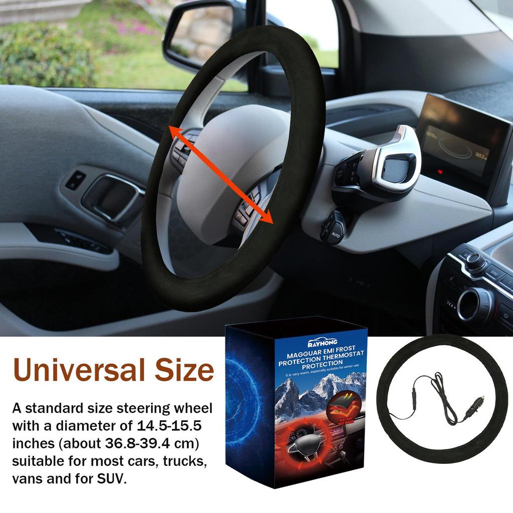 Rayhong Heated Non-Slip Universal Steering Wheel Cover - Quick Hand Warmer & Protector