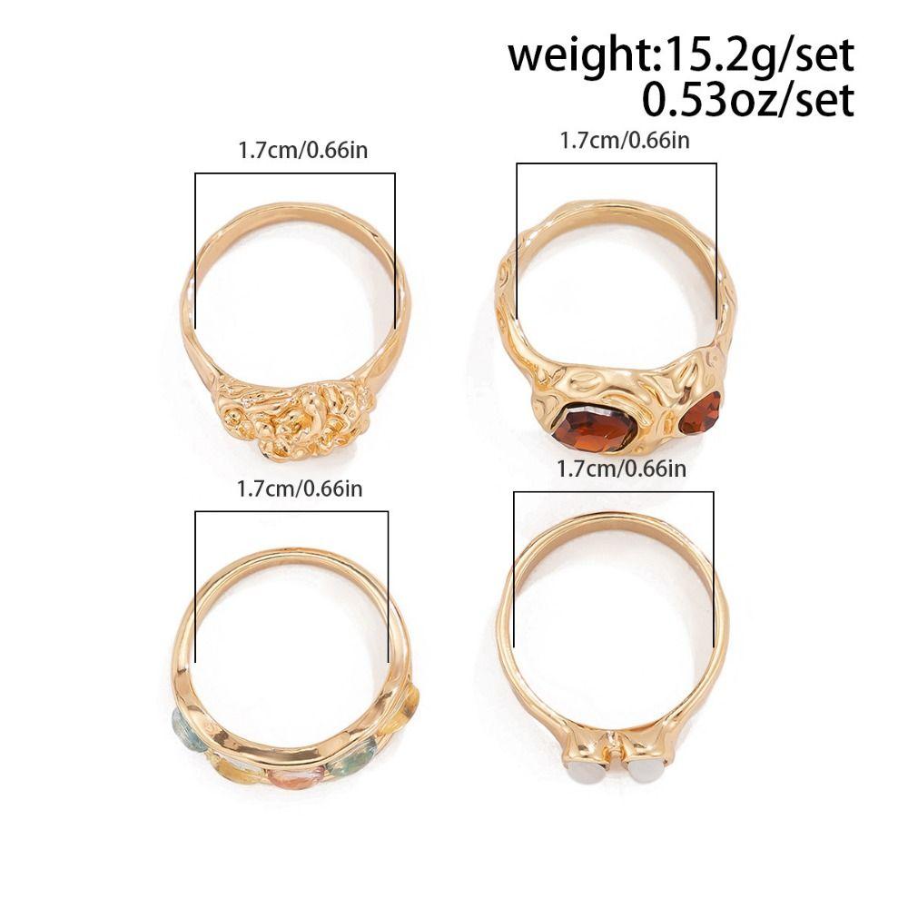 4 pcs Crystal Bracelets Zircon Pleated Open Ring Colorful Vintage Ring Set Girls
