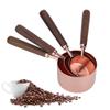 4PC Set Wooden Handle Measuring Cup Set Rose Gold Finish Kitchen Measuring Tools  For Baking