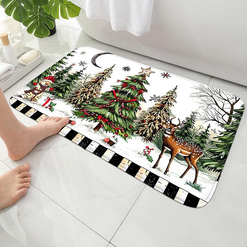 Christmas Pine,deer,and Owl Patterns,washable Door Mats for Christmas,suitable for Decorating Carpets In Corridors,bathrooms,hom