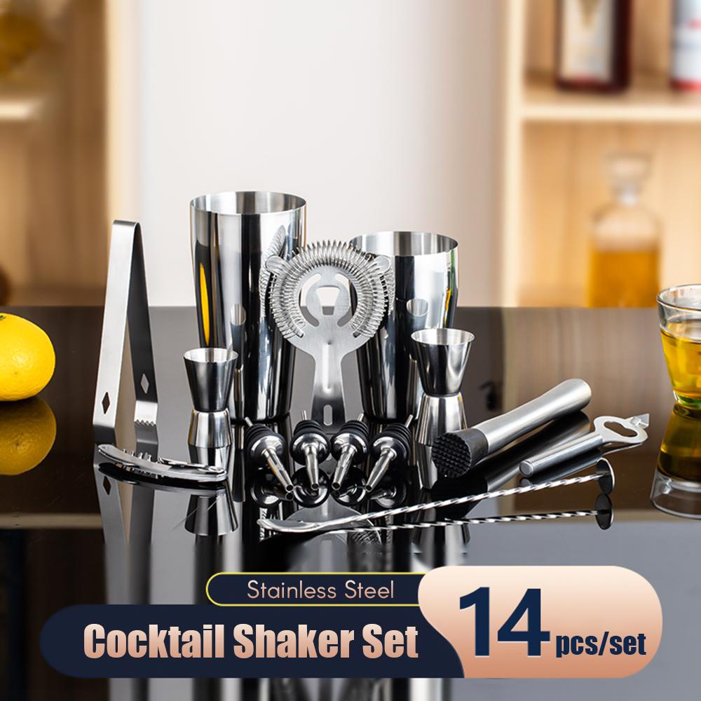 Bartender Kit, 15 Piece Cocktail Shaker Set, Bar Tool Set, for Mojito, , Margarita, Whiskey with Ice Crusher, Tongs