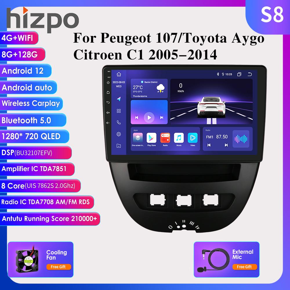 Hizpo 2din Android авторадио для Peugeot 2005 Toyota Aygo 2014 Citroen C1 автомобильный радиоприемник мультимедийный видеоплеер GPS навигация CarplayRDS FM Auto 4G BT DVR Cam