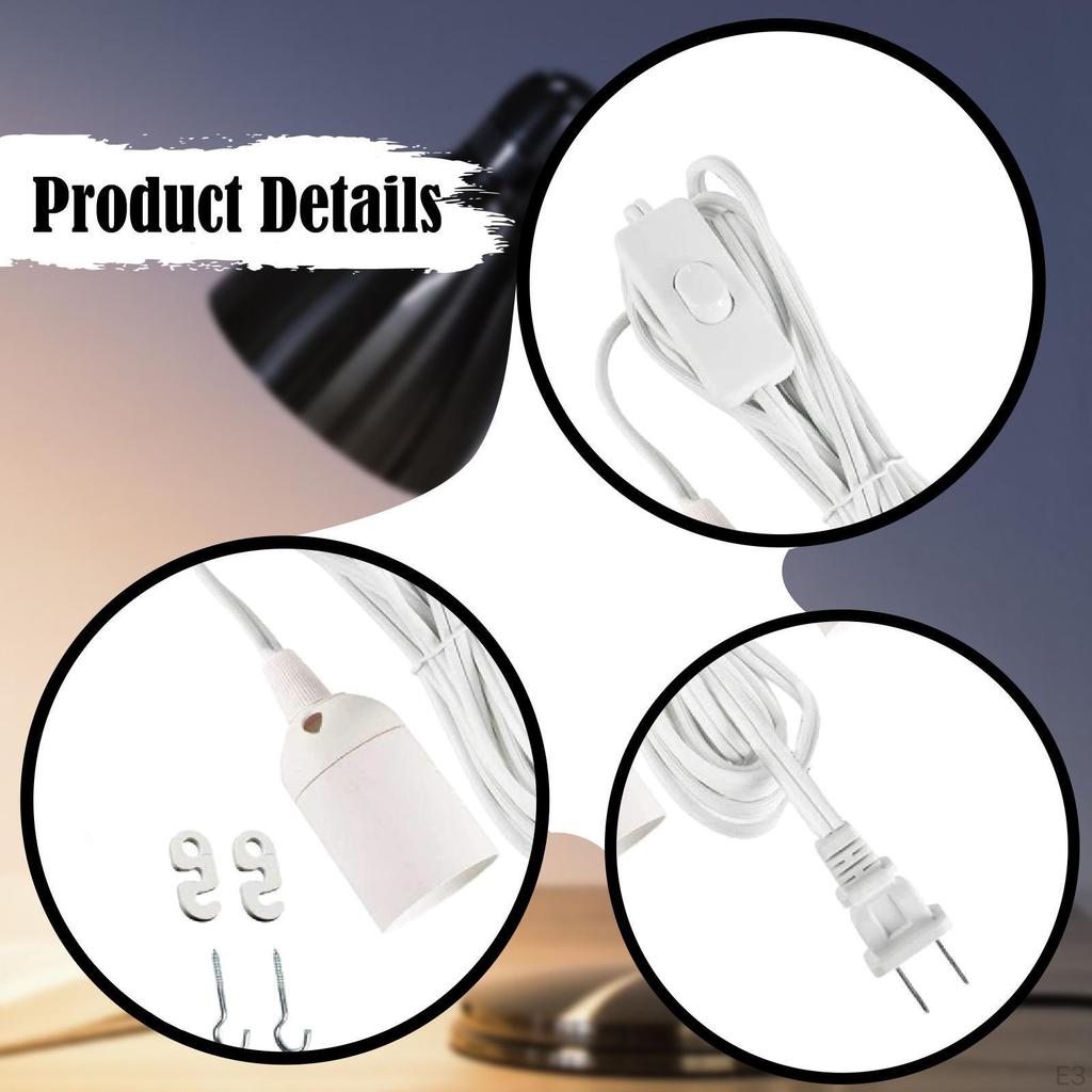 60W Pendant Light Extension Cord, E26 Base, Easy To Use, Garage Light, with on/Off Switch, Plug