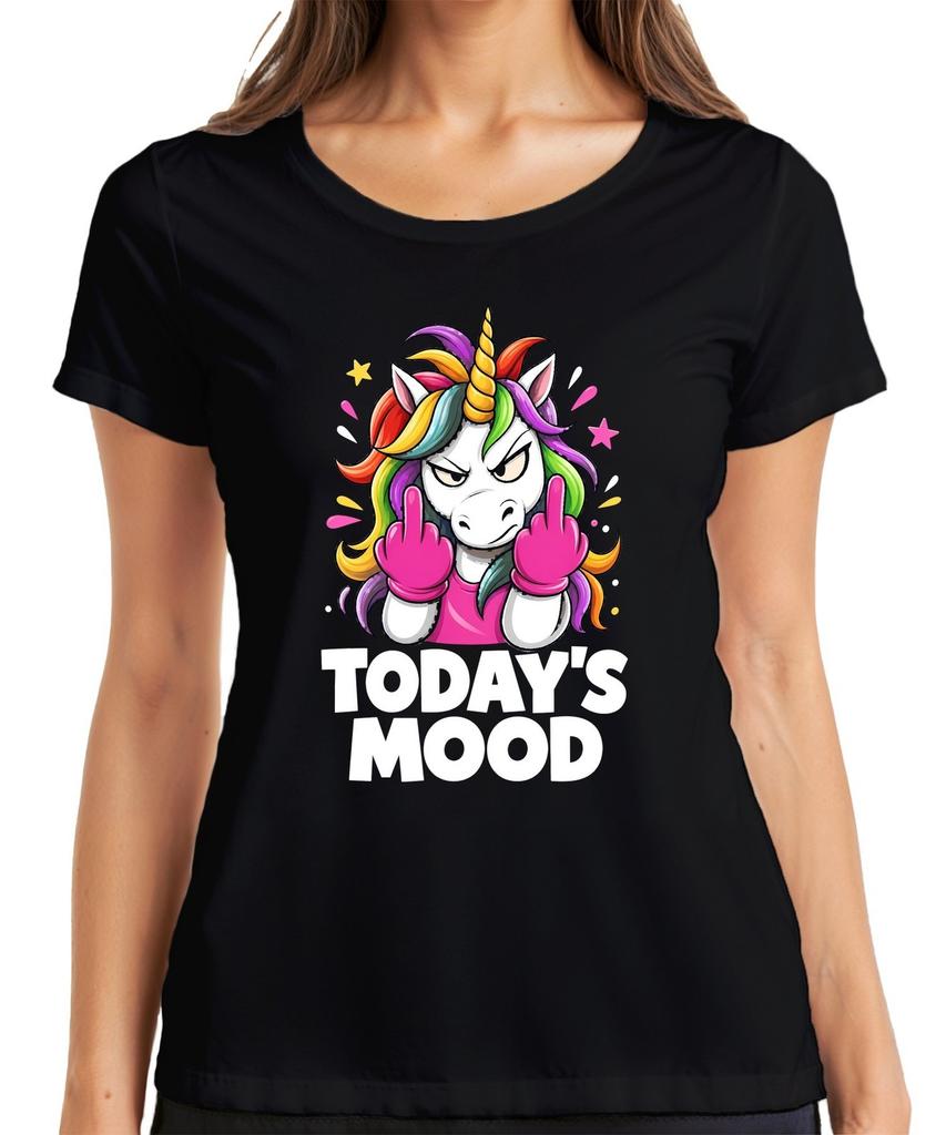 Today's Mood Unicorn Middle Finger Funny Evil Gift Sarcasm Womens T-Shirt