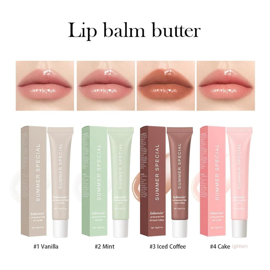Butter Lip Balm Set, Instant Moisture and Hydration, Long-lasting Hydrating Non-Sticky Lip Gloss, Care and Soften Dry Lips , 4 Pcs