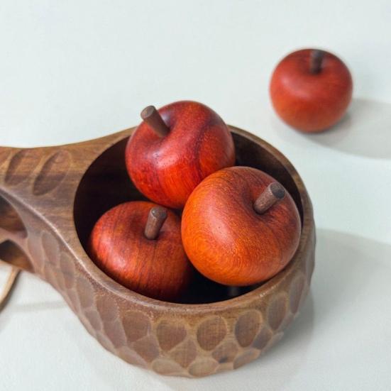 Wooden Red Fruit Figurine Small Artificial Fruit Sculpture Tabletop Centerpiece for Cabinet Christmas Farmhouse Desktop Decor