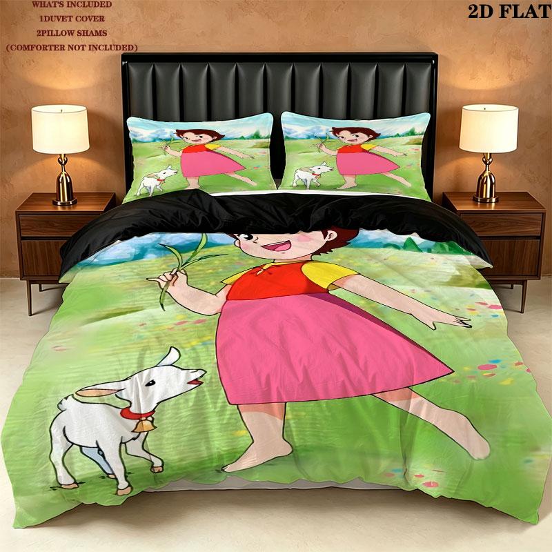 Heidi Alps Cartoon Pattern Bedding Quilt Set Quilt Cover Pillowcase Home Birthday Gift(1 * duvet cover + 2 * pillowcase, without core)