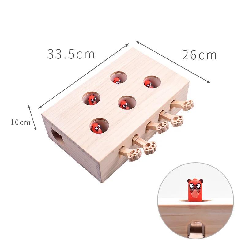 Cat Toy Interactive Mole Fighting Solid Wood Toy Indoor Cat Kitten Mouse Catching Game
