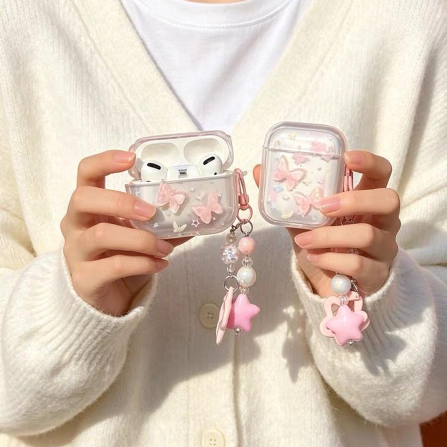 3D градиентный узор с бабочками и цветами Чехол для наушников AirPods 4 3 2 1 Pro2 Жесткий ПК чехол для AirPods 4 4-го Pro 2-го Coque FundasЦветочный кулон